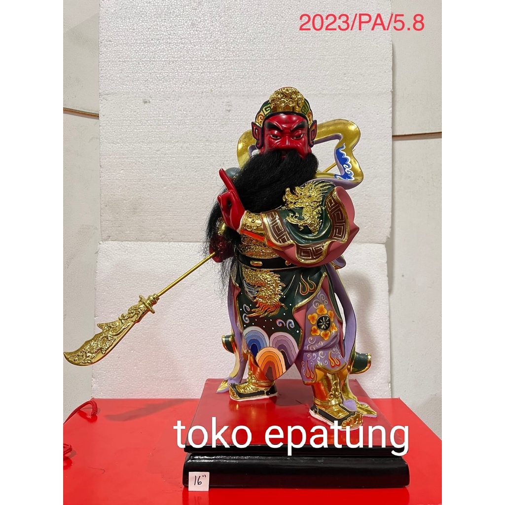 patung dewa kwan kung / kwan kong -16 inch kayu - 04