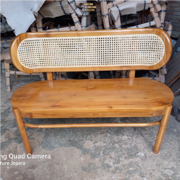 Kursi Bench Jati Rotan / Bangku Bench Cafe Kayu Jati Rotan Minimalis - Unfinishing