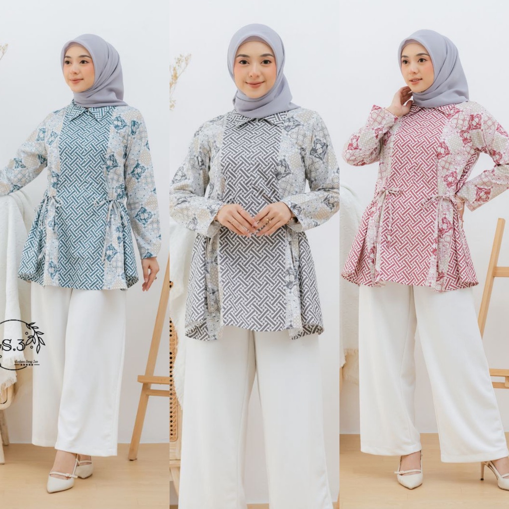 Baju Batik Wanita Modern Atasan Blouse Batik Kerja Kantor Wanita Seragam Batik Modern M L XL XXL