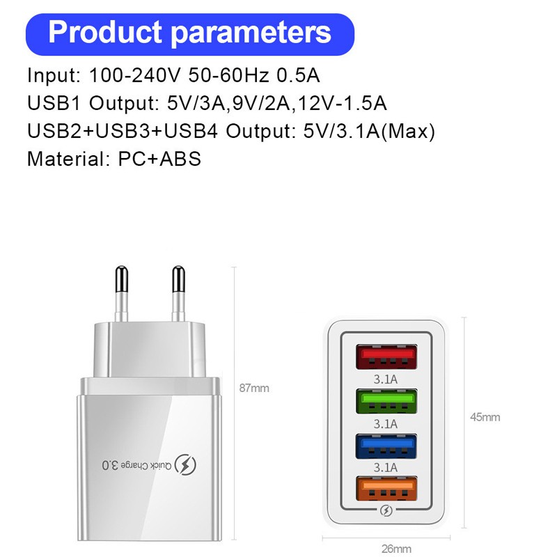 Adapter Charger 5V 3.1A 4 Port USB Quick Charging Fast Charging