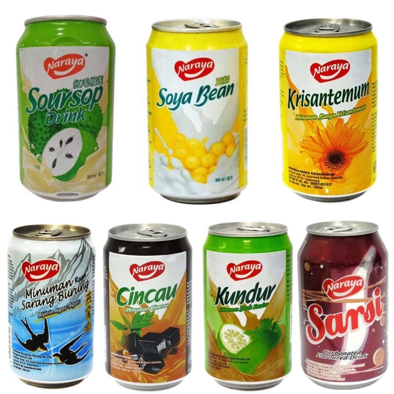 

Naraya Soft Drink Kaleng 300ml / Naraya / Soft / Drink / Kaleng / 300ml / Grass Jelly / Melon / Winter / Chrysanthemum / Tea / Bird's Nest / Cincau / Selasih / Sarang Burung / Liang Teh / sarsi / Kundur / Herbal / minuman / soybean / soursop