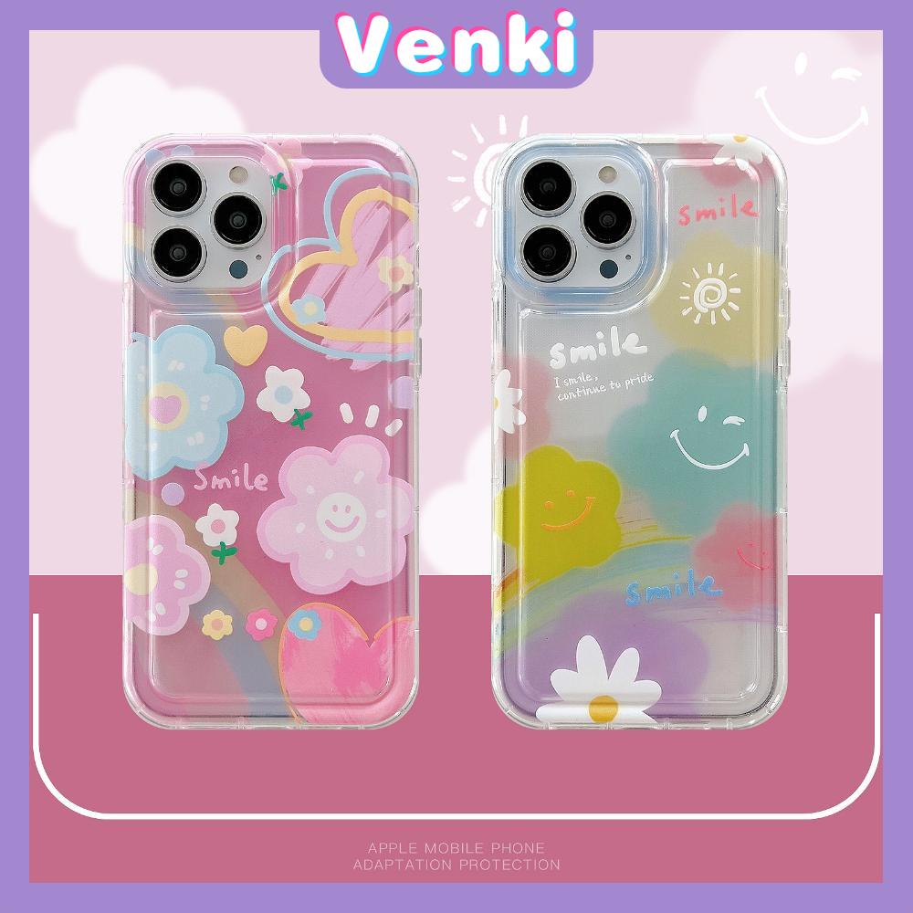 Case For iPhone 14 Pro Max TPU Soft Jelly Airbag Case Rainbow Flower Smiley Clear Case Camera Protection Shockproof For iPhone 14 13 12 11 Plus Pro Max 7 Plus X XR