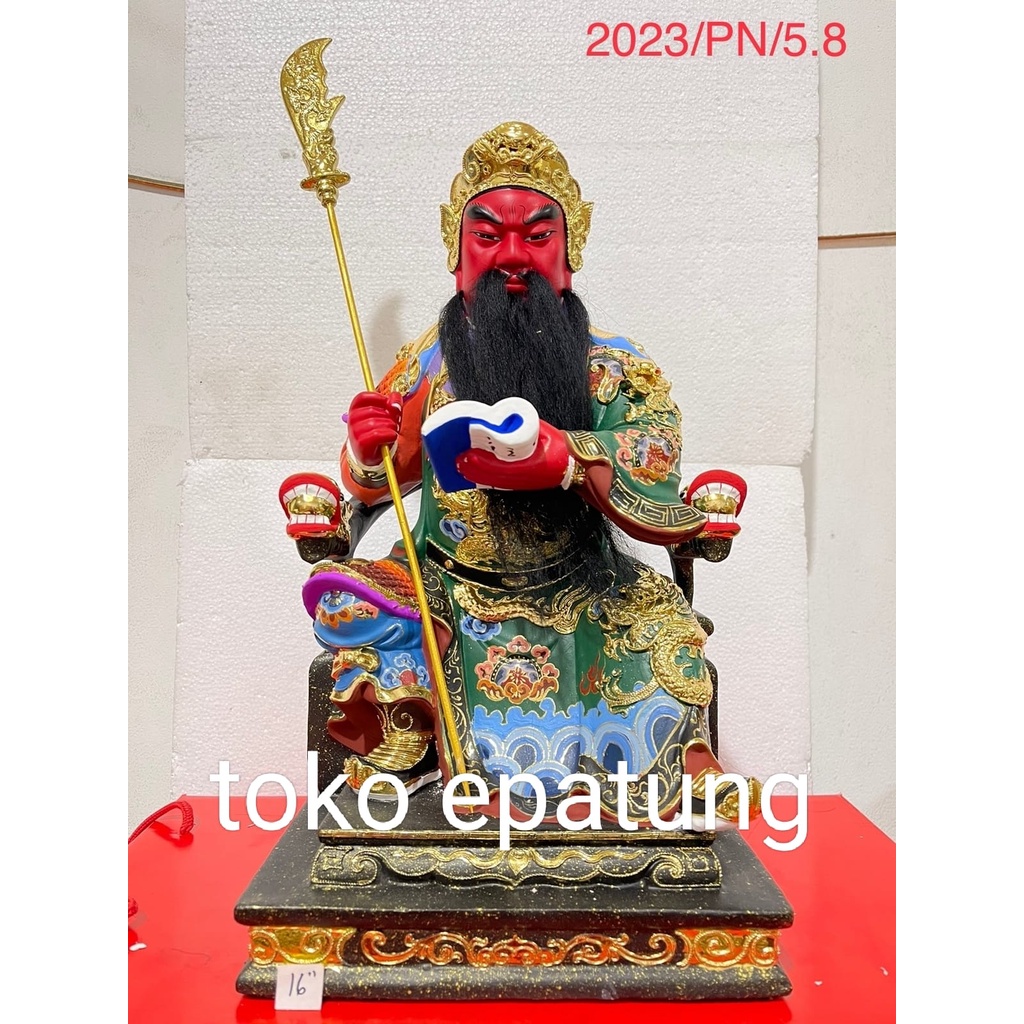 patung kwan kung / kwan te / kwan kong - kayu - 16 inch - l