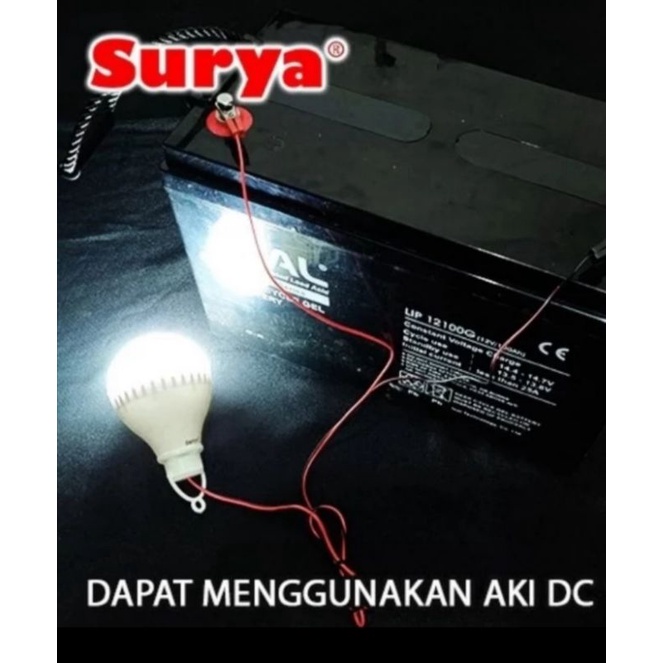Bohlam Lampu LED 12W 12VDC + Kabel Jepit Aki SURYA