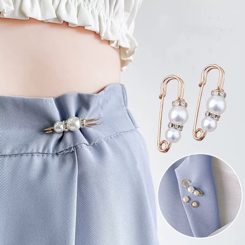 1set Kerah Gesper Pakaian Tetap Tidak Terlihat Bros Fashion Kristal Bros Gesper Pinggang Sweater Mantel Anti Jatuh Mutiara Pakaian Pin Cardigan Jeans Anti Luntur Bros Pin