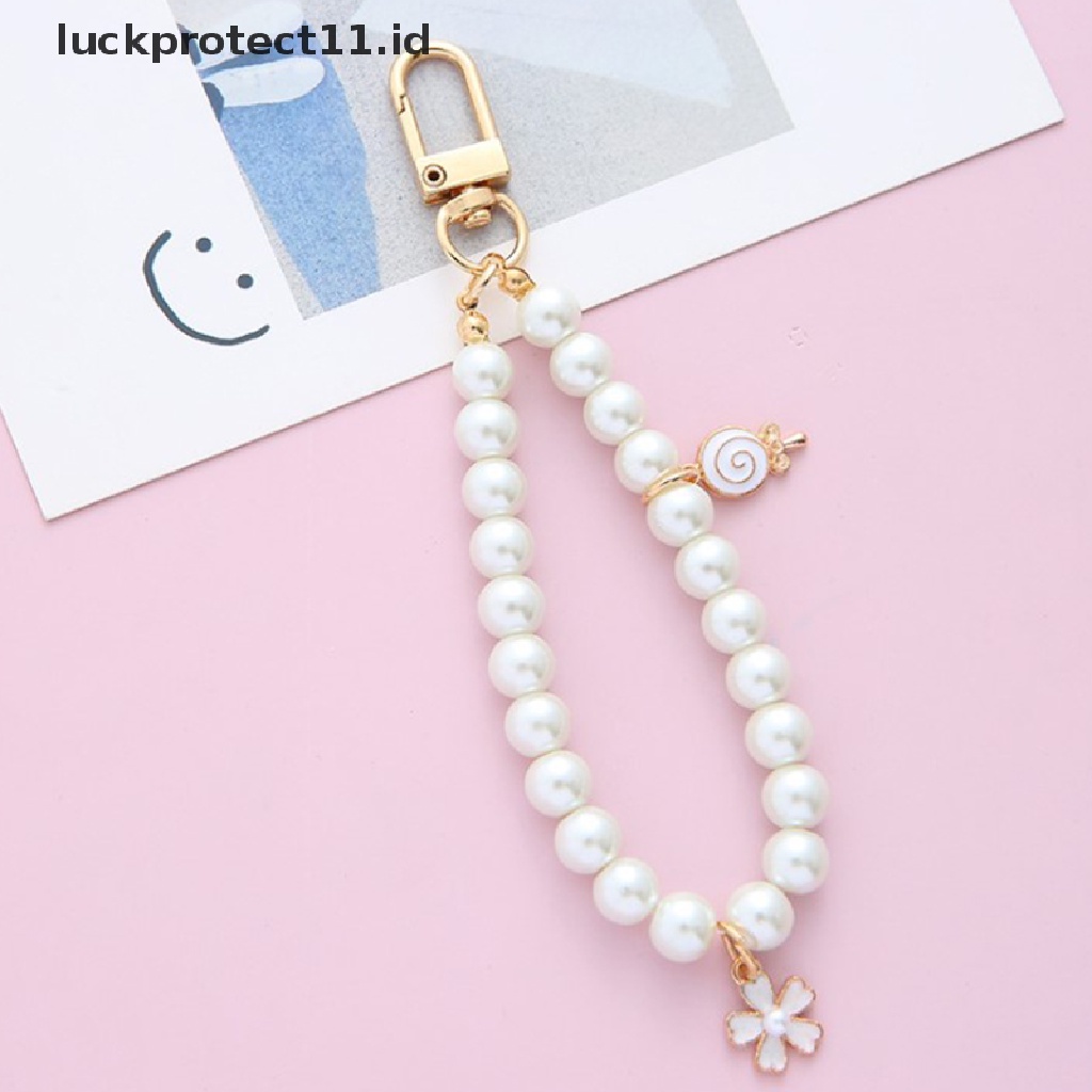 /Fashion Hot// Fashion// Vintage Korea Fashion Mutiara Gantungan Kunci Wanita Gadis Gold Metal Chain Key Ring.