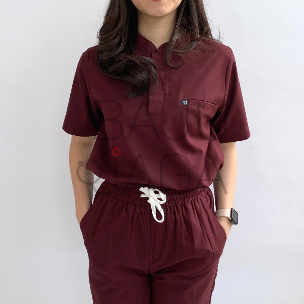 Baju Jaga / Scrub Mandarin Collar Lengan Pendek