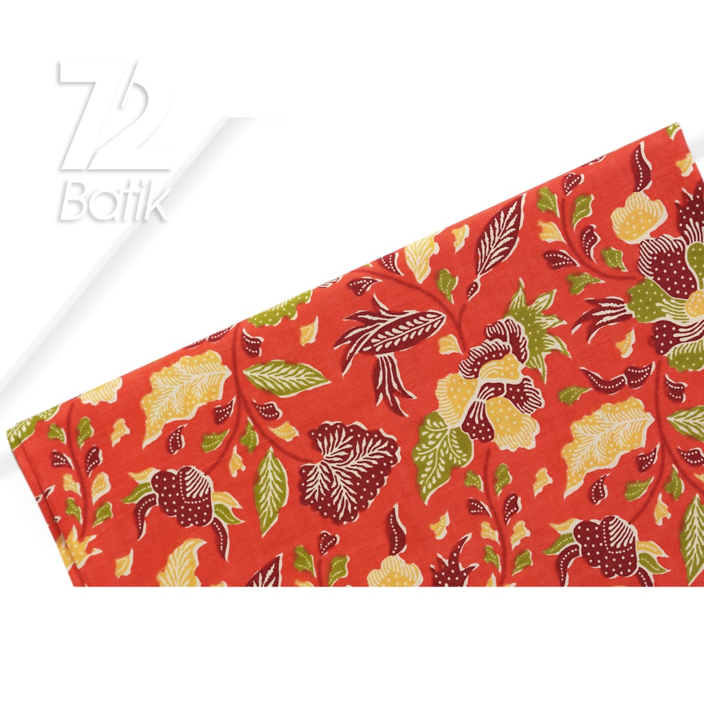 KAIN BATIK KATUN Premium Motif Kembang Pastel Warna Orange 722971 Cap 72IL Jarik Jarit Samping Kebat Panjang Batik Katun Modern Premium Bahan Seragam Batik Pernikahan Kantor Keluarga Murah Kamen Jadi Batik Bali Lembaran