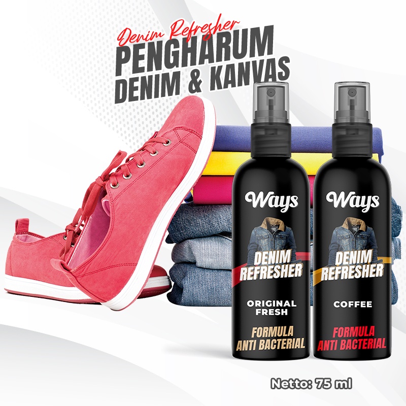 WAYS Denim Kanvas Refresher Spray Pengharum Penghilang Bau Tidak Sedap Gatal Jamur Celana Jaket Sepatu Helm Jins - 75 ml