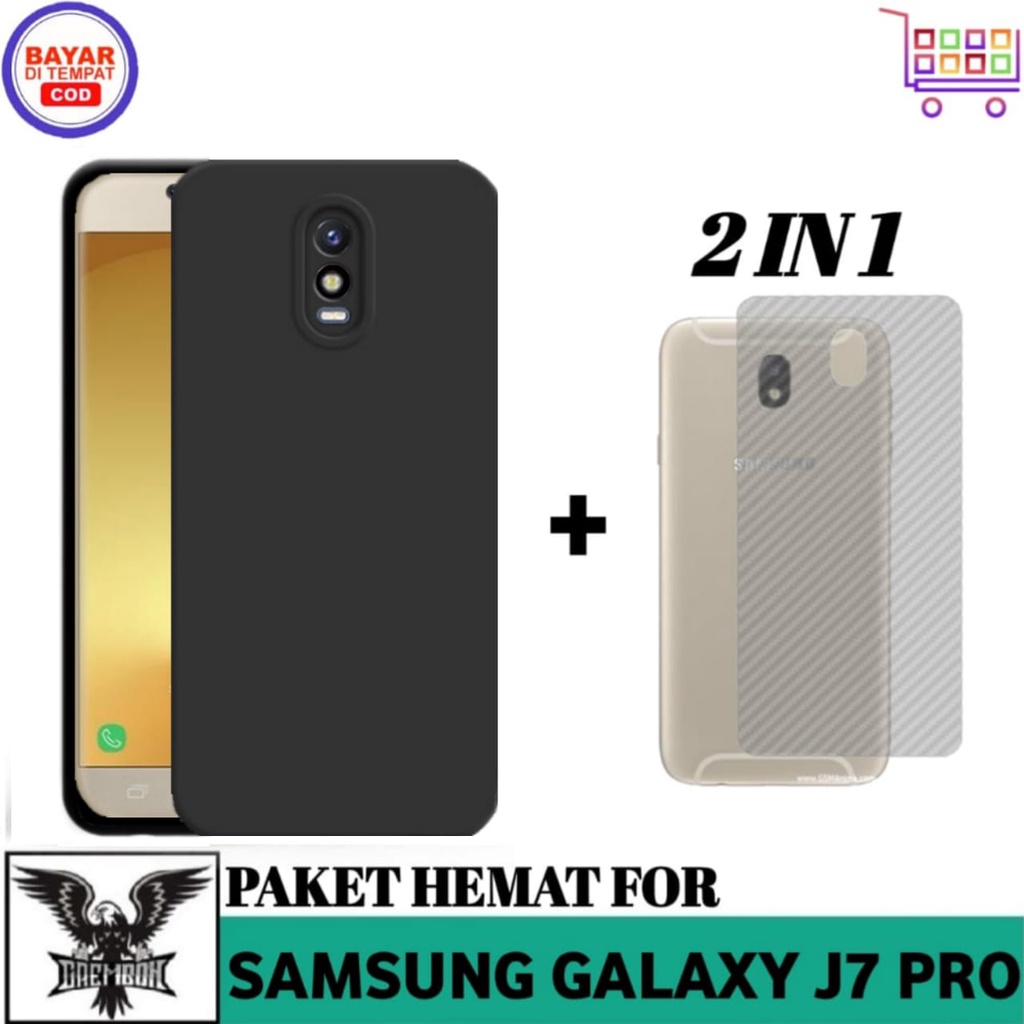 PROMO 2IN1 CASE SAMSUNG GALAXY J7 PRO SOFT CASE PRO CAM FREE GARSKIN CARBON 3D