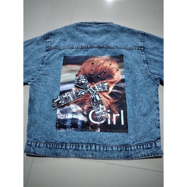 Jaket jeans anak perempuan dan laki laki usia 9 sampai 15 tahun variasi polos dan pita 3d