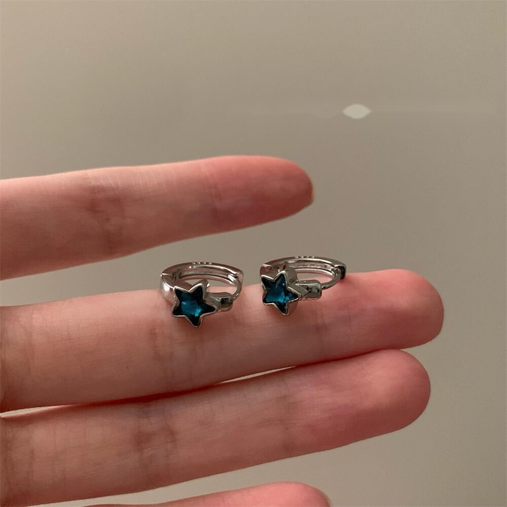 Aksesoris Anting Bintang Berujung Lima Biru Sederhana Dan Halus