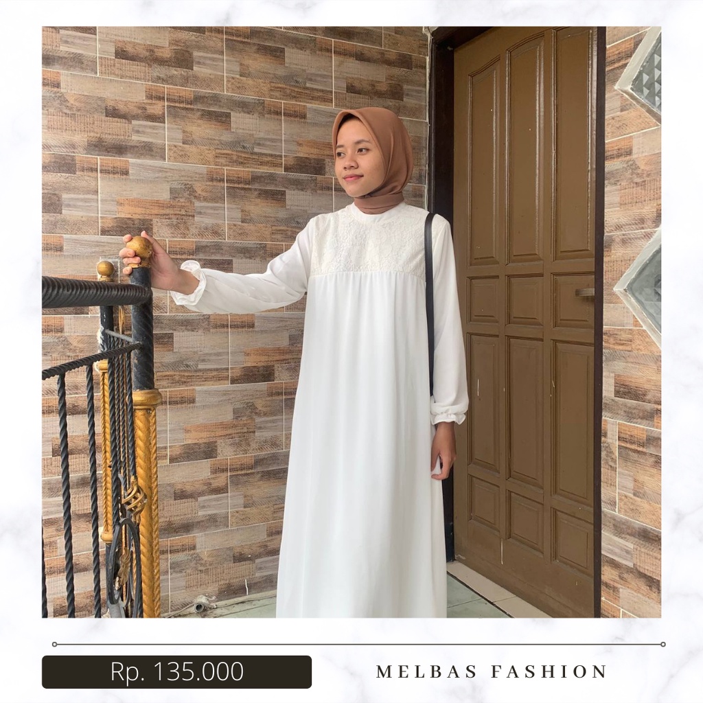 Gamis Shifon Putih Brokat