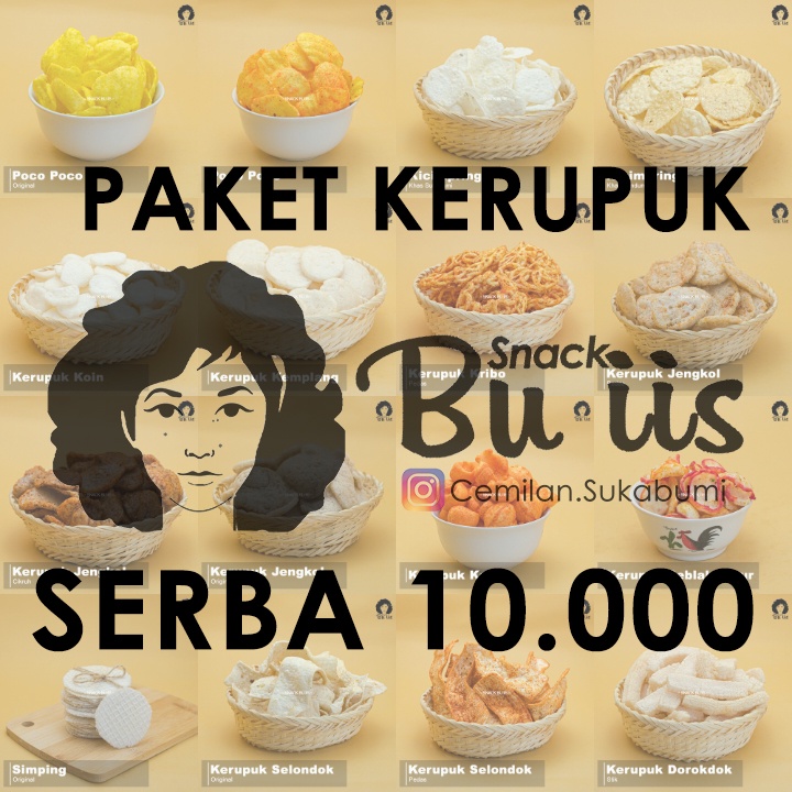 

SNACK BU IIS ANEKA CEMILAN KERUPUK SERBA 10.000CEMILAN SUKABUMI Basreng Stik Spesial Sapi Dorokdok Stik Kotak Jengkol Kemplang Koin Kembang Kribo Seblak Kicimpring Makaroni Balado Bantet Spiral Kerang Moring Opak Pilus Selondok Asin Ori Pedas Jeruk Kencur