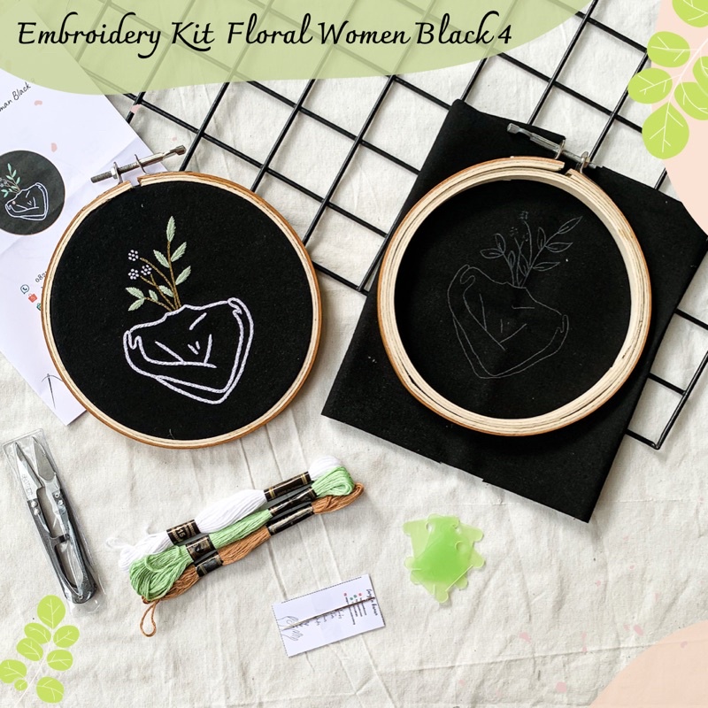 Embroidery Kit Floral Women Black Edition - Paket sulam benang lengkap