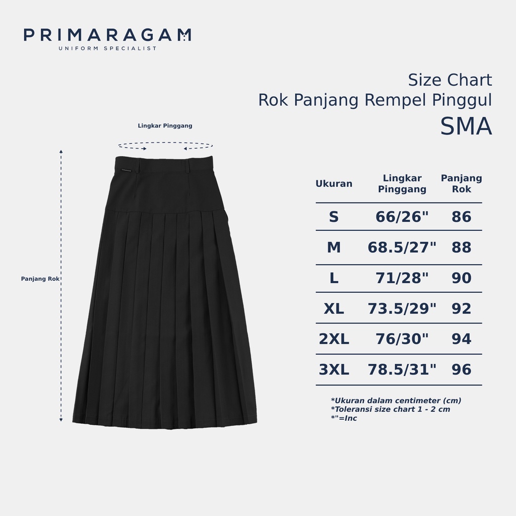 Rok seragam sekolah smp sma hitam panjang rempel lipit bawah pinggang pinggul baping