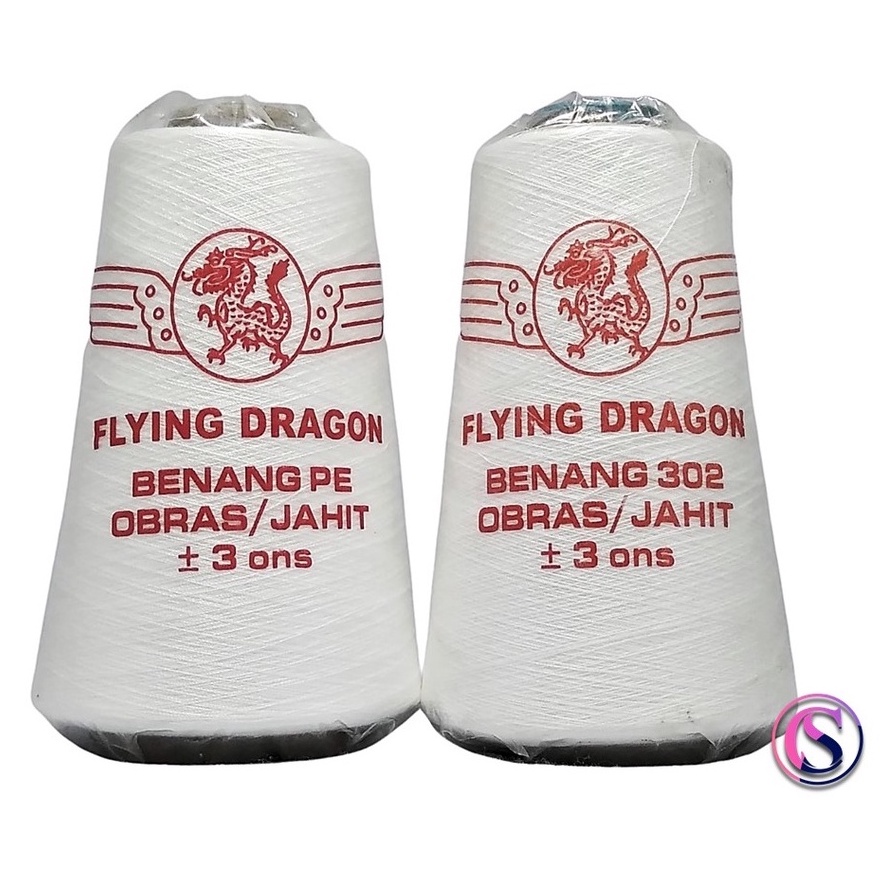 Benang jahit obras katun flying dragon / benang obras katun / TCR dragon putih 300 gram