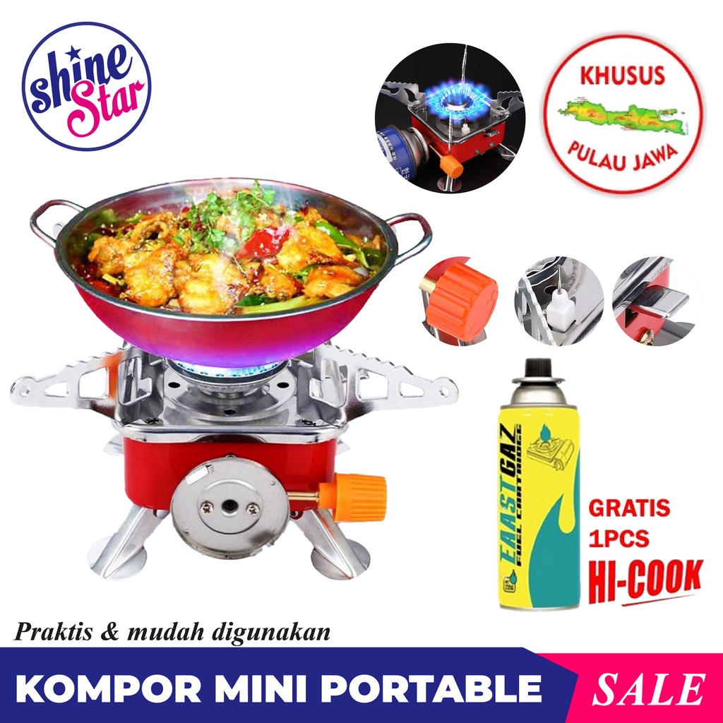 SHINE STAR - Kompor Camping Gas Kotak Mini Portabel Stove Mini Alat Masak Gunung Free 1Tabung Gas Hi Cook + Tas