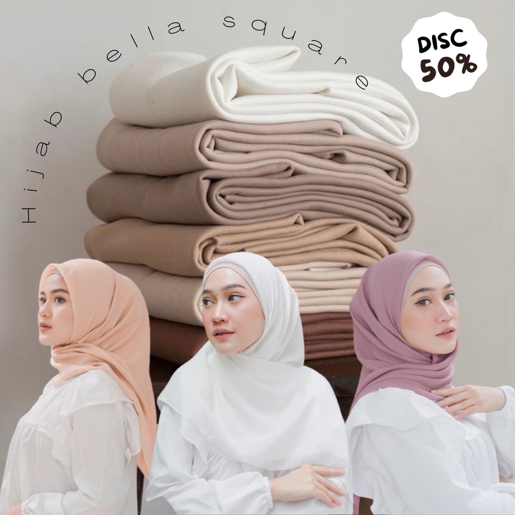 Bella Square Pollycotton Premium - Kerudung Segi empat 50 Warna (Best Seller)