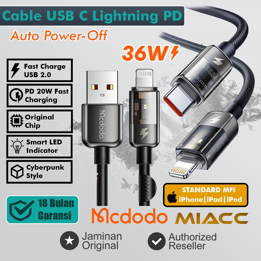 Kabel Data Usb Type c Lightning Mcdodo PD Fast Charging