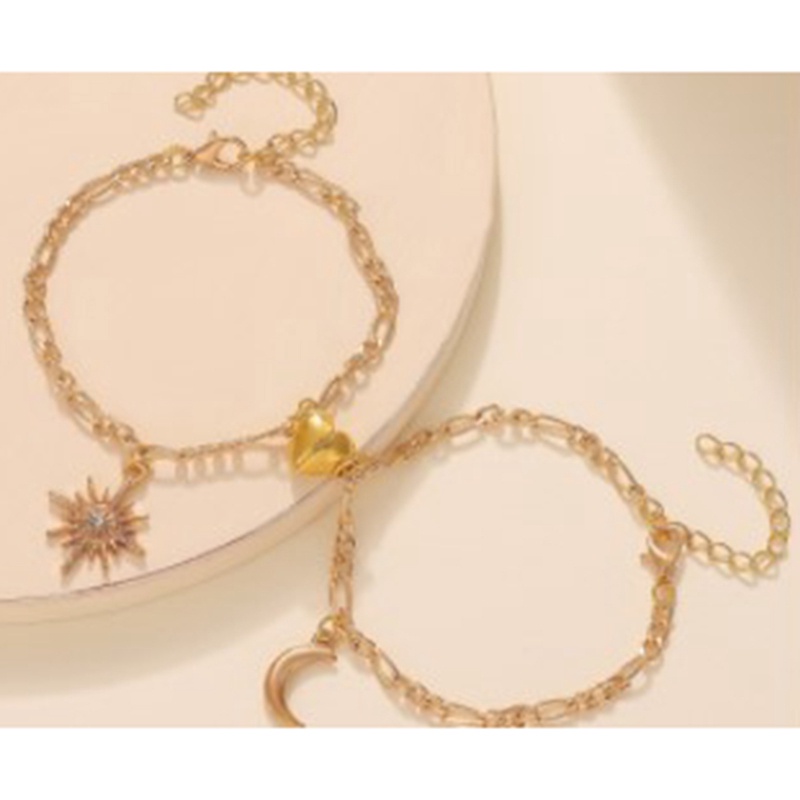 Fancyqube 2 Pcs/Pasang Kuba Rantai Jantung Magnet Attract Gelang Untuk Pasangan Fashion Pria Dan Wanita Pesona Gelang Baru Kreatif Matahari Bulan