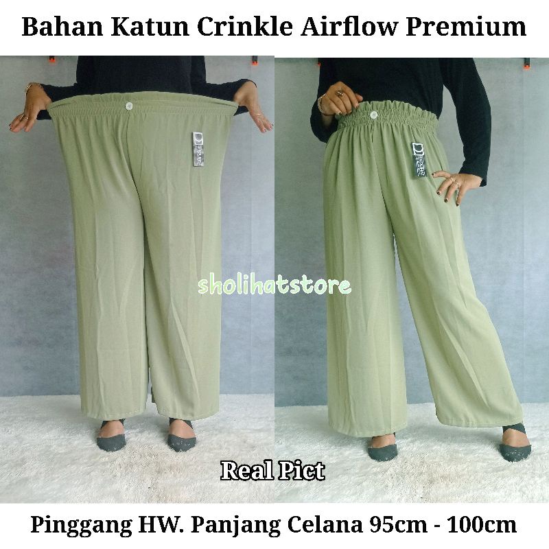 KULOT CRINKLE AIRFLOW PREMIUM MODEL KANCING ALL SIZE MAKSIMAL BB 80KG / CELANA PANJANG POLOS WANITA PINGGANG KARET BAHAN KRINGKEL SIZE XXL / KULOT CRINKLE HIGH WAIST HW KANCING PANJANG CELANA 95CM 100CM / DAILY CULLOTE CRINCLE AIR FLOW / SHOLIHATSTORE