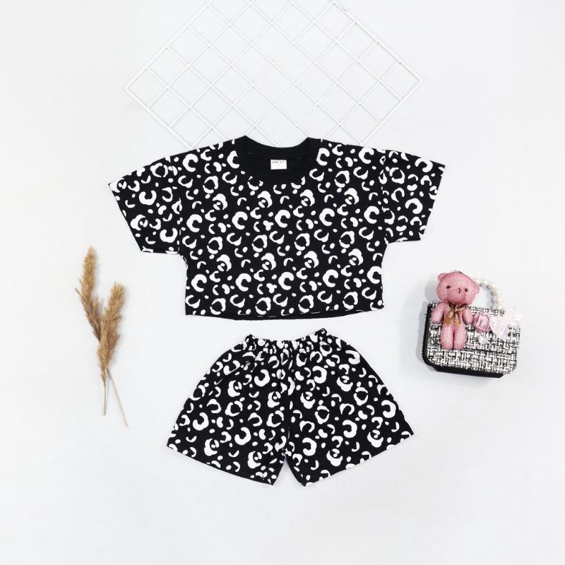 DK Setelan CROP TOP MOTIF / Baju Pendek Celana Pendek Anak Perempuan