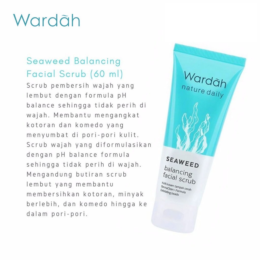 WARDAH Nature Daily Seaweed Series Indonesia / Cleansing Micellar Water Balancing Facial Wash Scrub Mask Primary Skin Hydrating Booster Cleanser Hydrating Toner Essential Intensive Night Cream Pembersih Wajah Makeup Skincare Face Care Treatment Perawatan