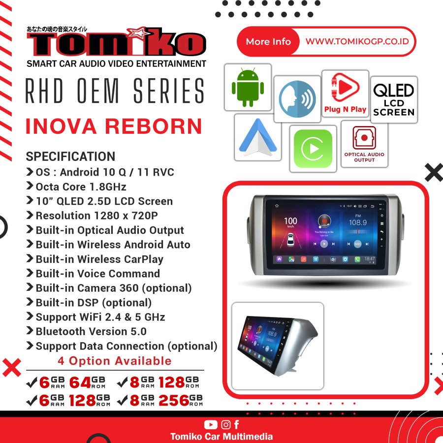 Head Unit Android Tomiko OEM for Innova Reborn