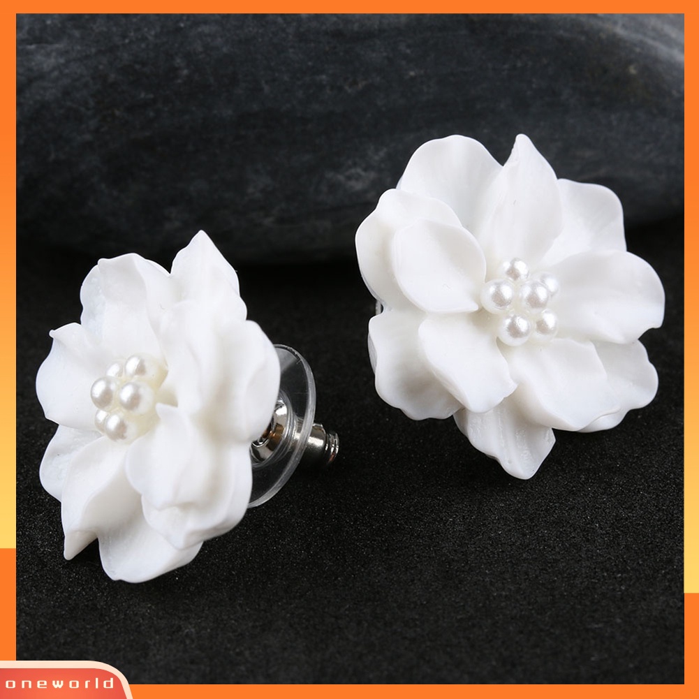 OW@ Elegant Resin Flowers Faux Pearls Women Earrings Ear Studs Dating Party Jewelry