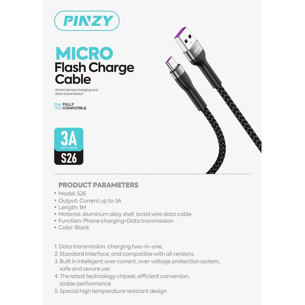 Kabel Data - Kabel Charger PINZY S26 Type Micro Super Flash Charge 65w