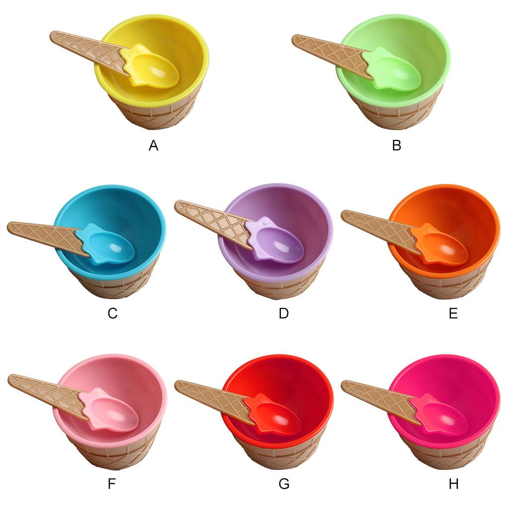 Kids Ice Cream Cup Anak Dessert Ice Cream Mixing PP Mangkok Dengan Sendok Alat Makan Tableware Hijau