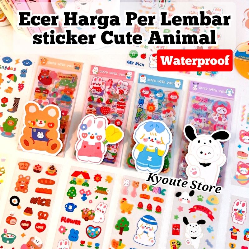 

Sticker Cute Animal Bear Puppy Bunny Kawaii PVC Waterproof Journal Scrapbook Diary Tumblr Deco