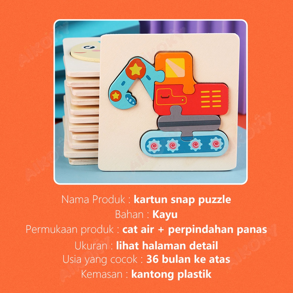 Aikoky Mainan puzzle 3d hewan wooden puzzle transportasi mainan edukasi anak