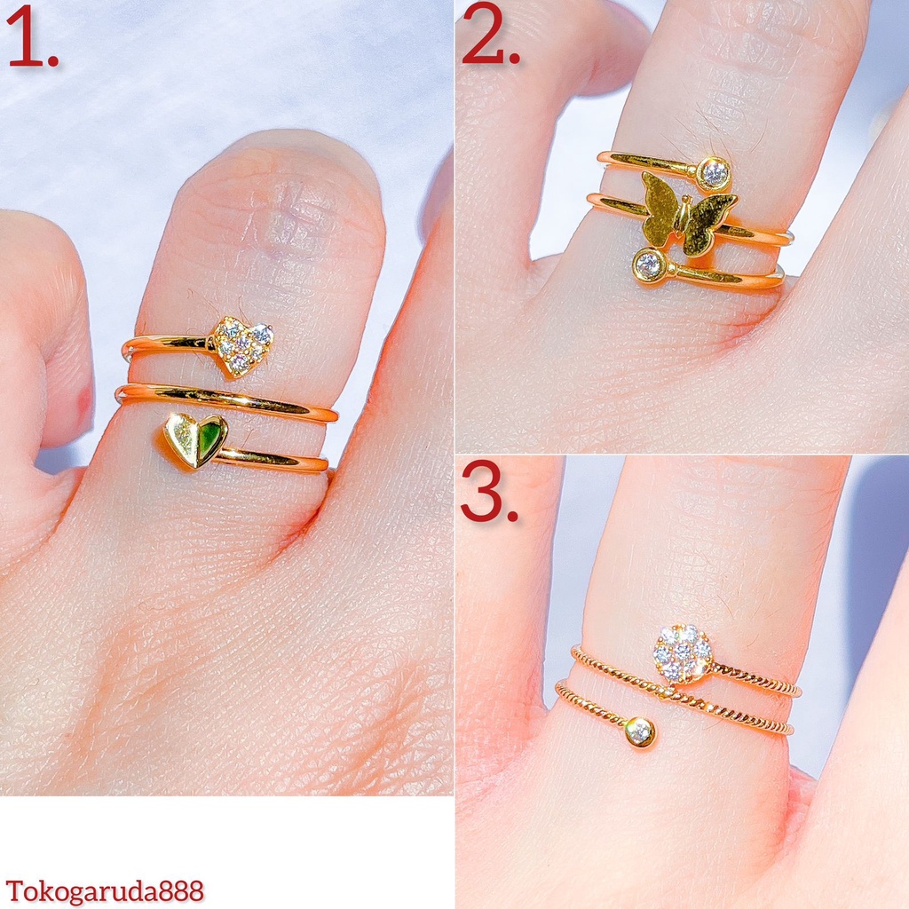 Cincin aesthetic anak dan dewasa emas asli kadar 700 70 16k mariposa love selisih 3 baris lilit bunga putar permata kupu kupu2