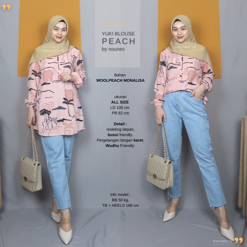 Nounes Yuki Blouse casual tangan panjang matt Woolpeach Monalisa All Size LD 100