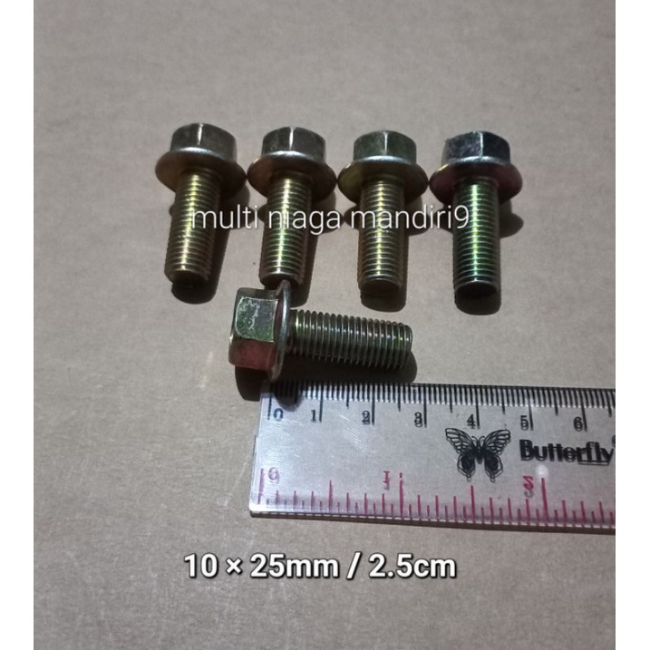 baut 14 topi / baut flange bolt m10 × 25mm baja kuning kunci 14mm / baut flange bolt / baut 14 topi 