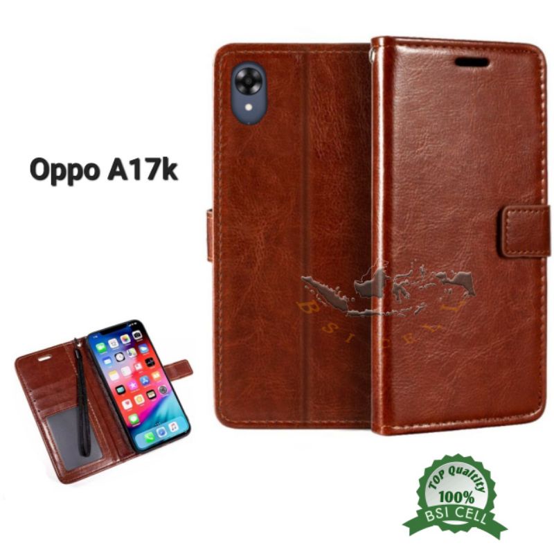 OPPO A17K LEATHER CASE SARUNG HP DOMPET KULIT FLIP COVER CASE