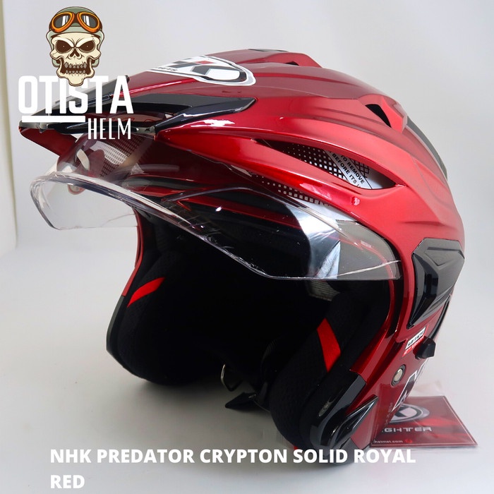 Helm Half Face Nhk Predator Crypton Solid Royal Red Merah Maroon Polos