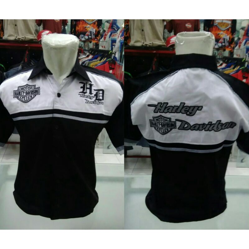 Kemeja Harley Davidson Motorcycles - Black White - Bar and Shield - Racing - Baju Bikers - Original 