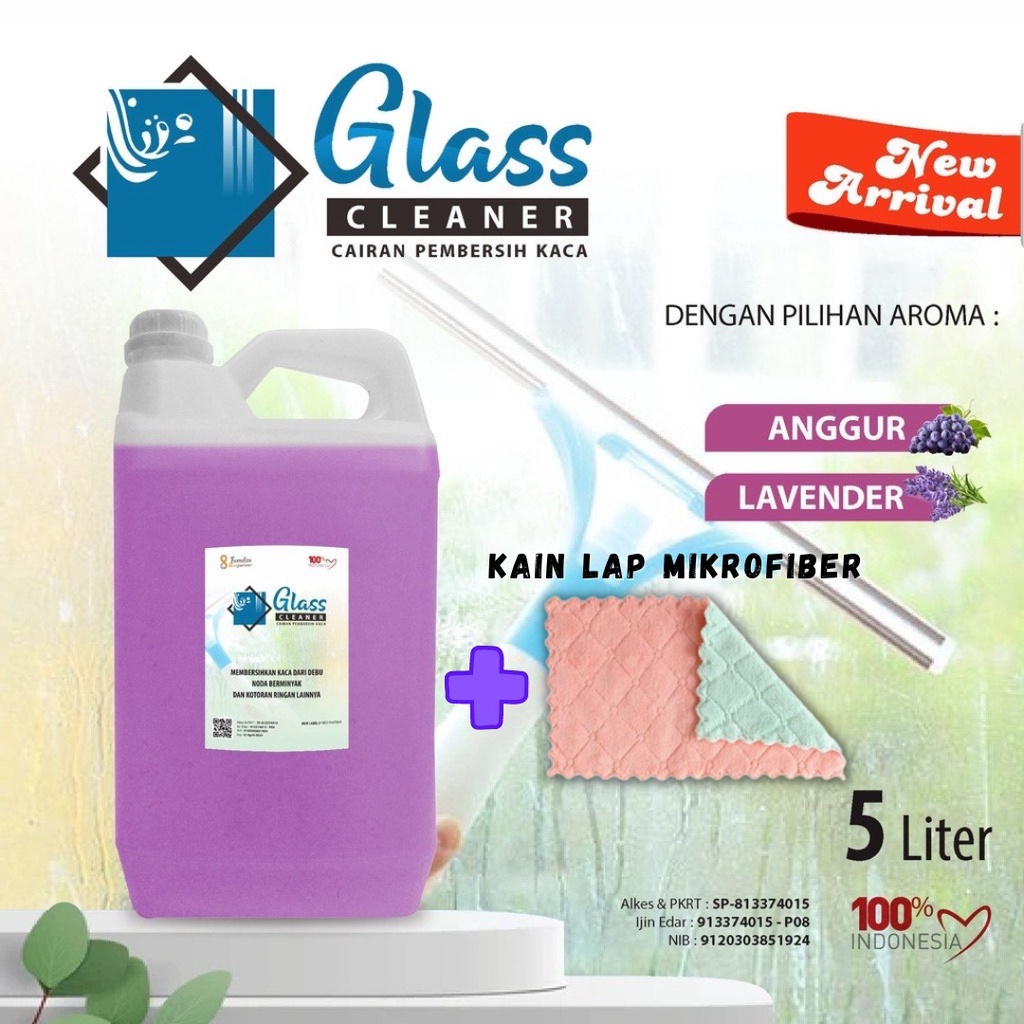 Cairan Pembersih Kaca Glass Cleaner Aroma Segar Kemasan 5 Liter Jerigen  + Bubble Wrap