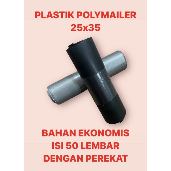 25x35 | 50 LEMBAR PLASTIK POLYMAILER SILVER HITAM BAHAN HD EKONOMIS