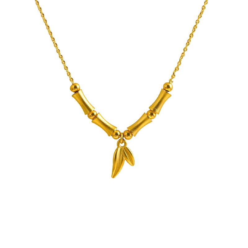 Goldkingdom Perhiasan Fashion Emas Asli Kadar 375Bangkok Aksesoris Ready Stock Liontin Bambu Untuk Wanita Kalung Vintage Bisa Ditarik Dan Disesuaikan