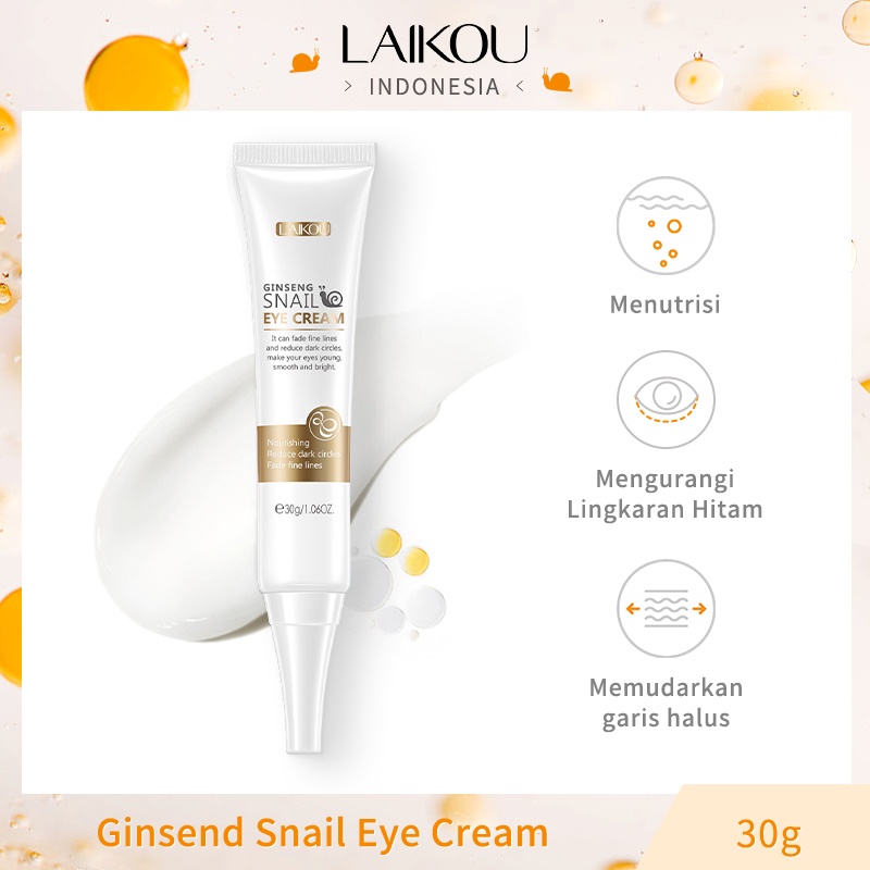 LAIKOU Ginseng Snail Eye Cream Menghilangkan Lingkaran Hitam Kantung Mata Memperbaiki Garis Halus 15g/30g
