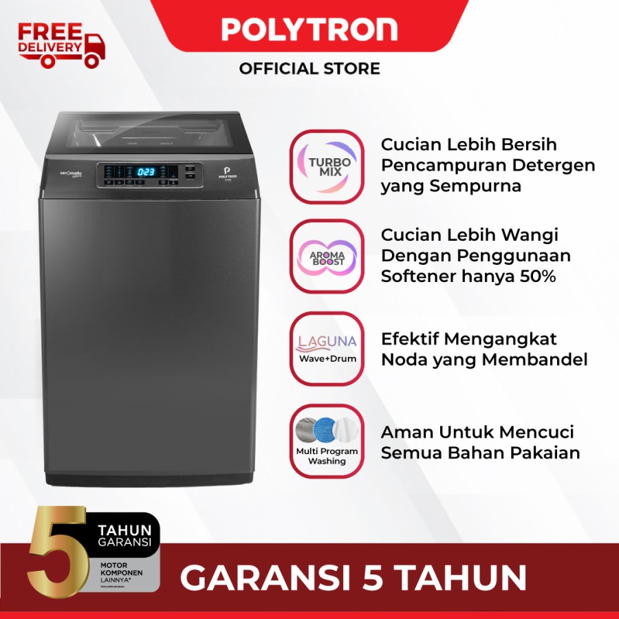 Mesin Cuci POLYTRON 1 Tabung Zeromatic Laguna Hijab 8 KG PAW 8028 BOGOR