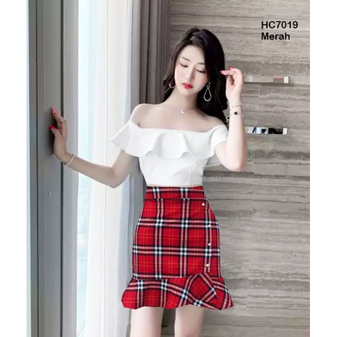 HC7019 Mini Skirt Span Motif Kotak Cotton Stretch Premium / Rok Mini / Rok Pendek / Rok Span Mini / Rok Katun/ Rok Span / Rok Motif Kotak / Rok Pendek