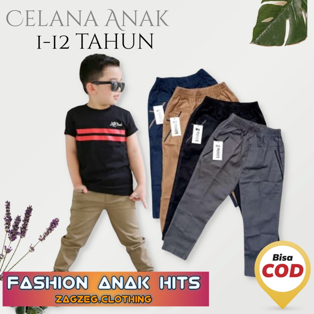 Bisa COD Celana Panjang Anak Celana Chino Anak Laki Laki Perempuan Celana Anak pinggang karet melar laki laki perempuan usia 1-12 tahun Warna Hitam Abu Mocca Cream Celana anak Celana Chino Anak Zagzeg Clothing