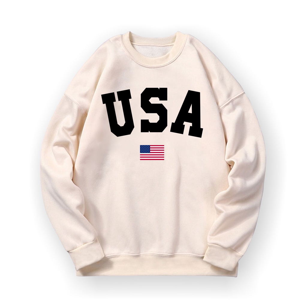 U S A Sweatshirt Basic II Sweater Crewneck Print DTF II Sz M - XL Anak &amp; Dewasa ( Pria &amp; Wanita )