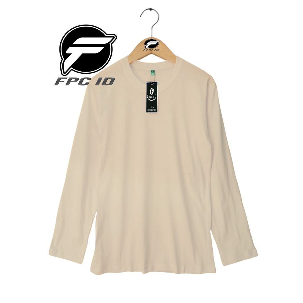 Kaos Polos Lengan Panjang Cotton Combed 30s Pakaian Pria Atasan Wanita Jumbo Tshirt Warna Khaki