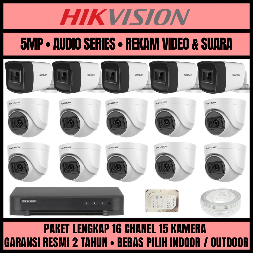 PAKET CCTV HIKVISION 3K 5MP 16 CHANNEL 15 CAMERA KAMERA CCTV TURBO HD